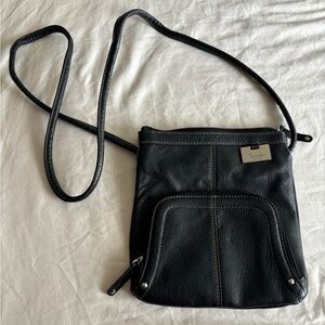 Vintage Tignanello Black Leather Crossbody Bag White Stitching Excellent Shape